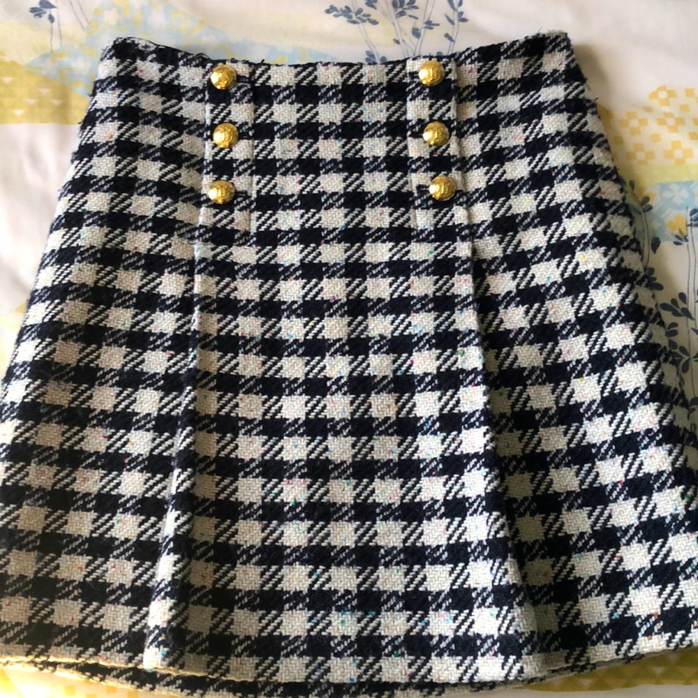 Talbots Pleated Checkered Wool Skirt